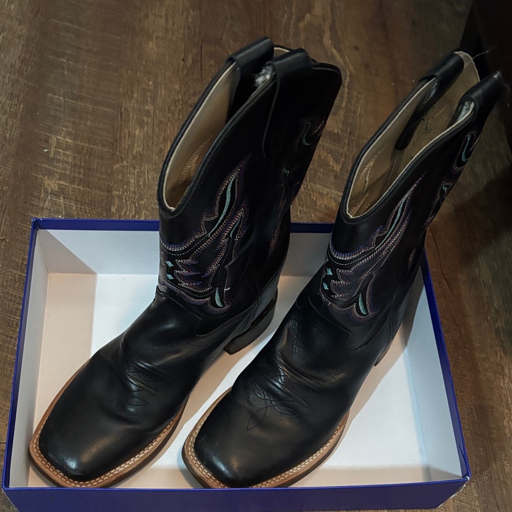 Old West Black Leather Ankle Boots